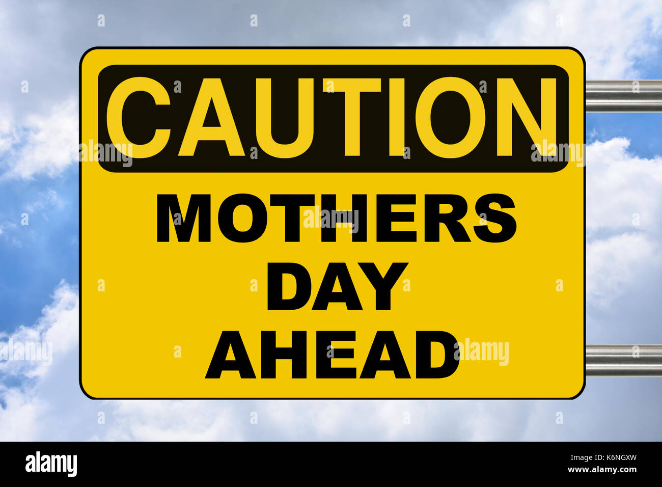 Mothers day ahead, yellow warning road sign Stock Photo