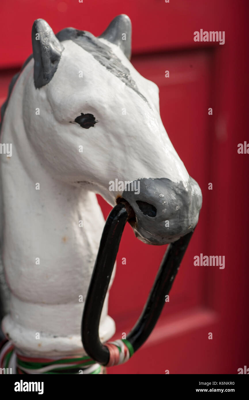 Painted Horse Head Hitching Post Stock Photo