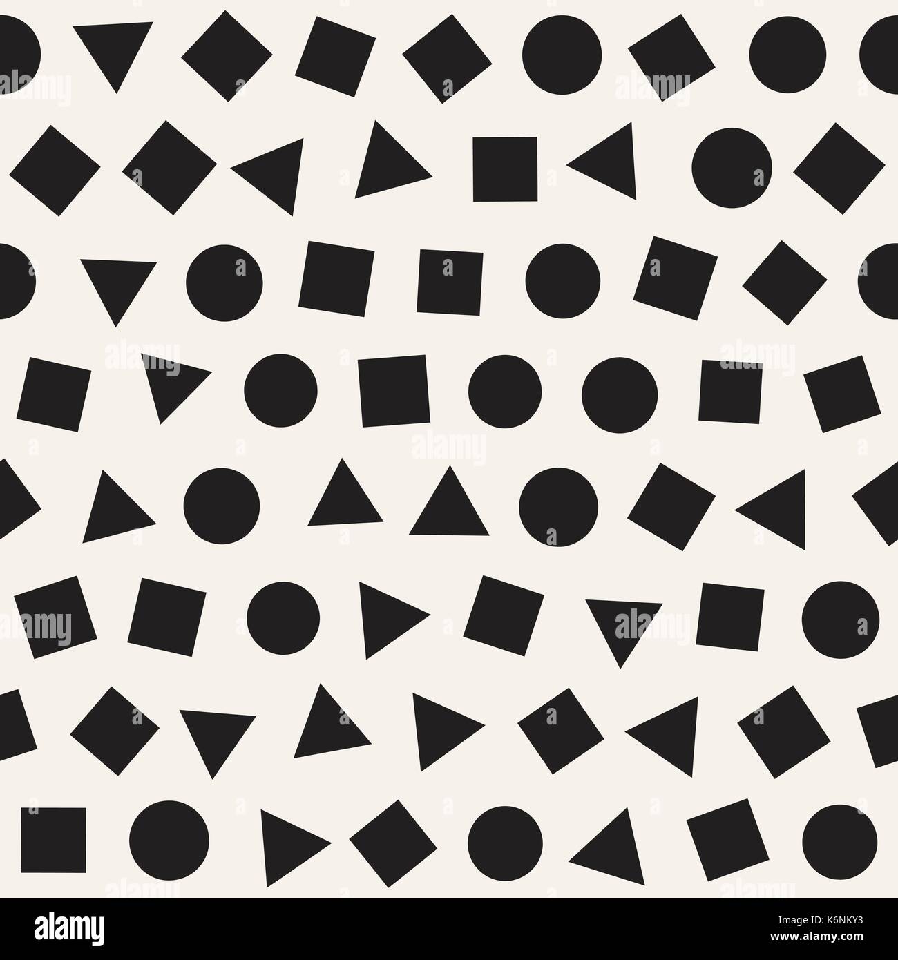 Seamless primitive jumble minimalism patterns. Randomly scattered geometric shapes. Abstract background design Stock Vector