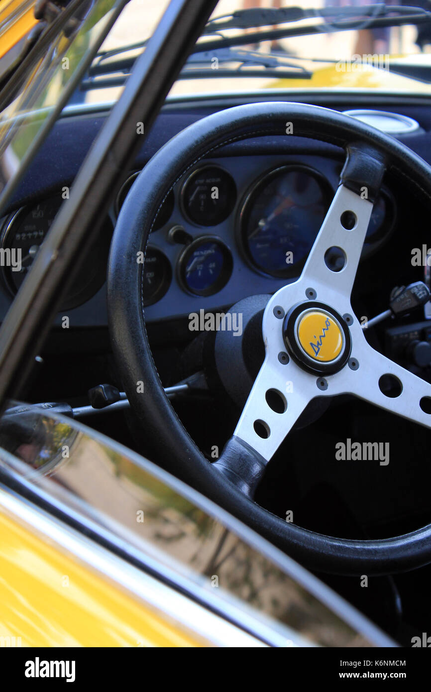 ferrari steering wheel at Fairfax California car show Stock Photo