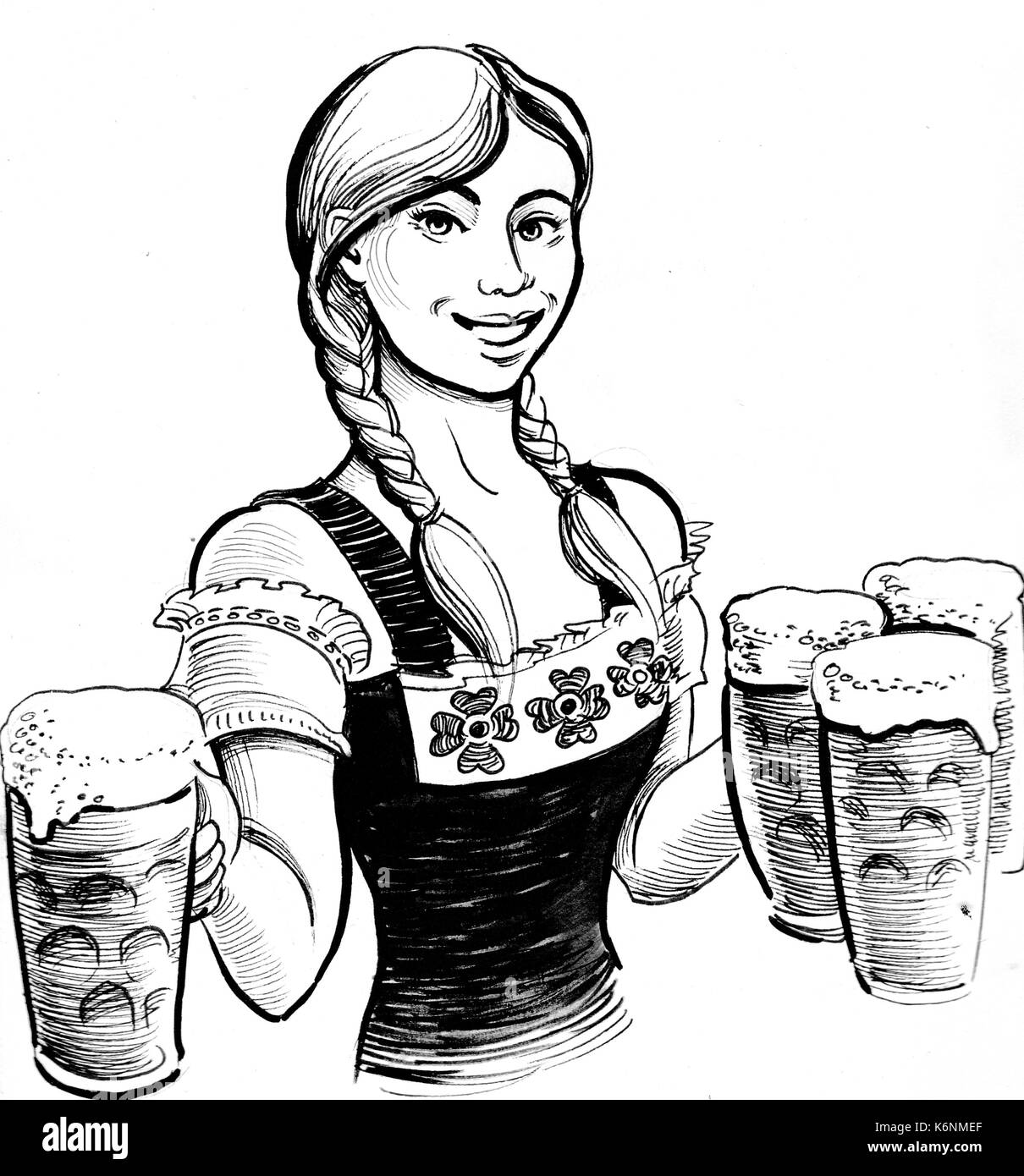 Girl with a beer mugs Stock Photo