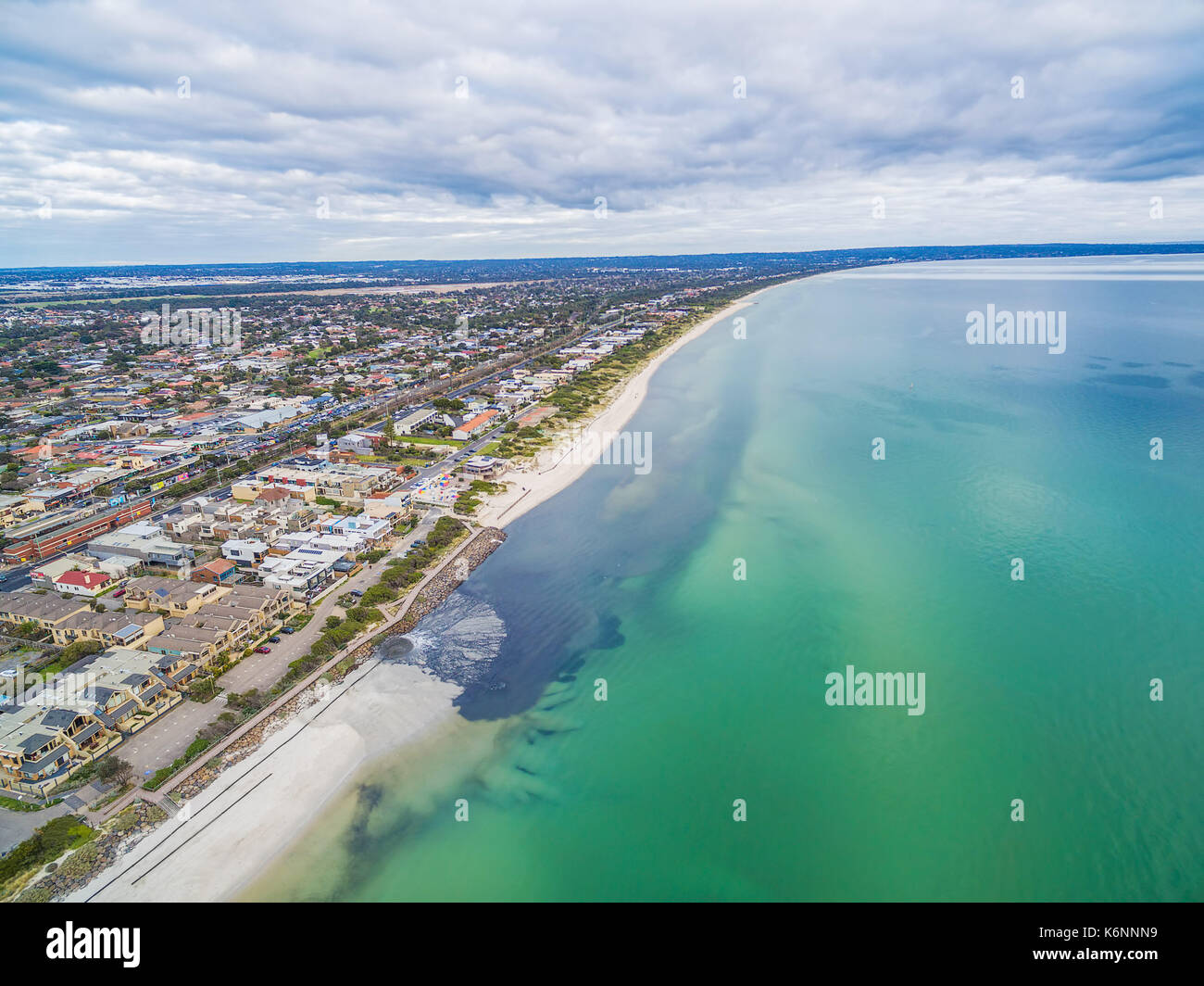 Aerial panorama of urban area on ocean coastline Stock Photo