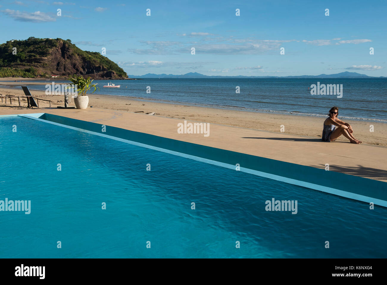 Swimming pool of beach hotel, Nosy Be, Madagascar Stock Photo