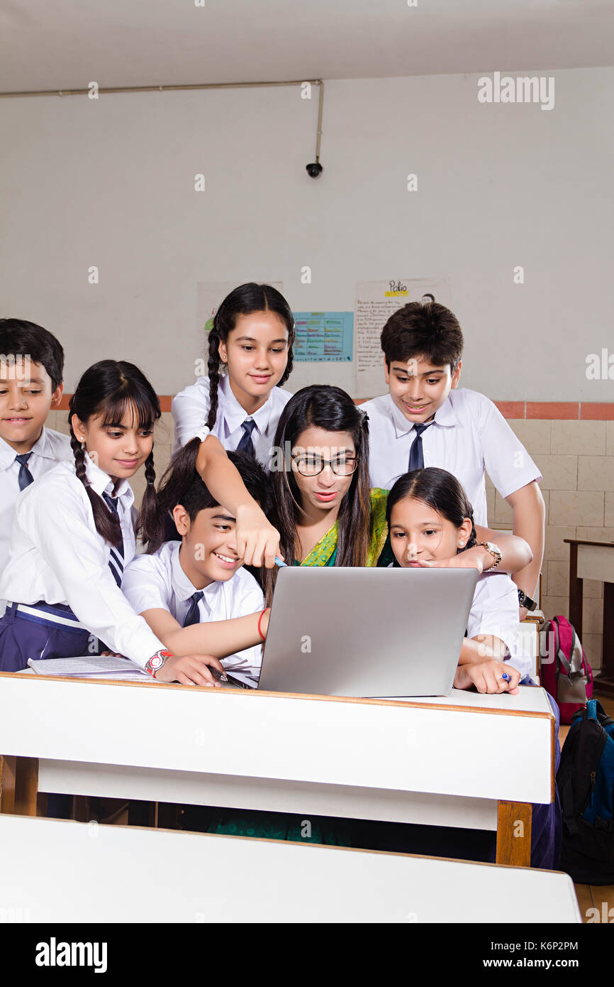 Indian School Students And Teacher Laptop Studying Education Learning ...