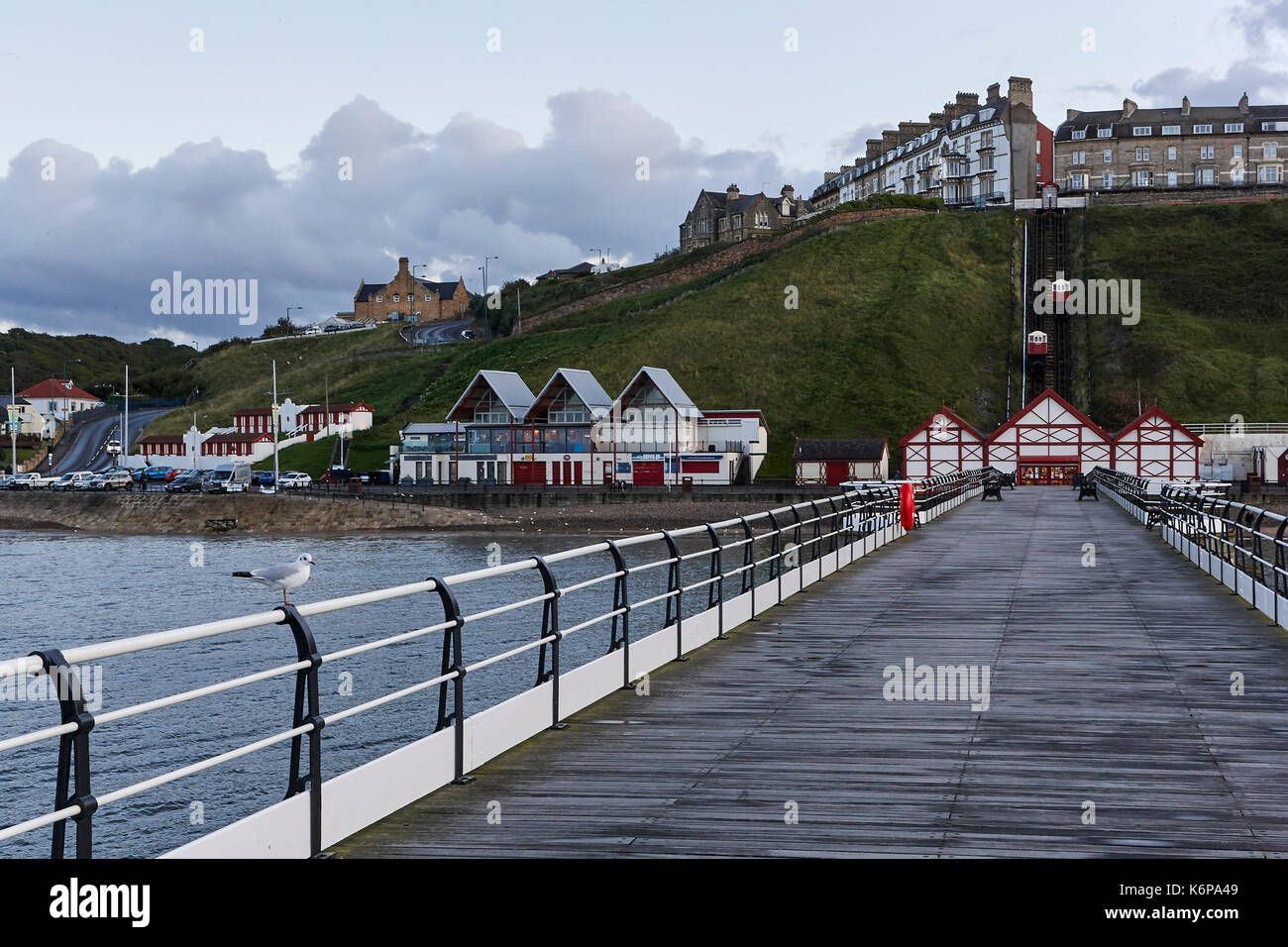 Saltburn Pier and promenade at dusk.      All rights reserved Stock Photo