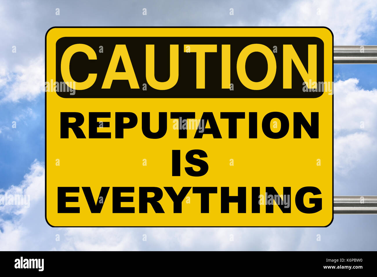 Reputation is everything, caution yellow road sign Stock Photo