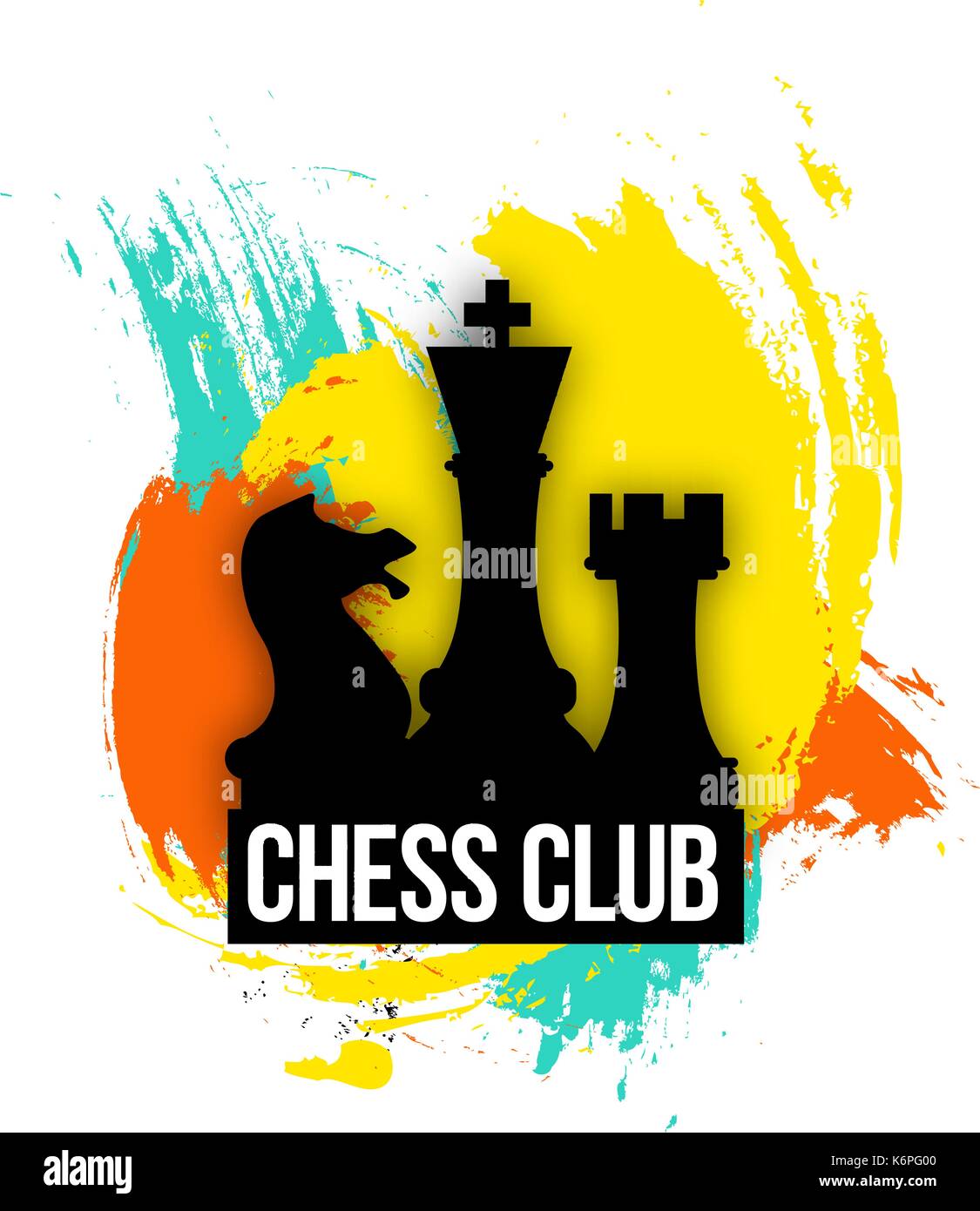 bright logo for a chess companies, club or   player. Emblem vector illustration on the colorful background Stock Vector
