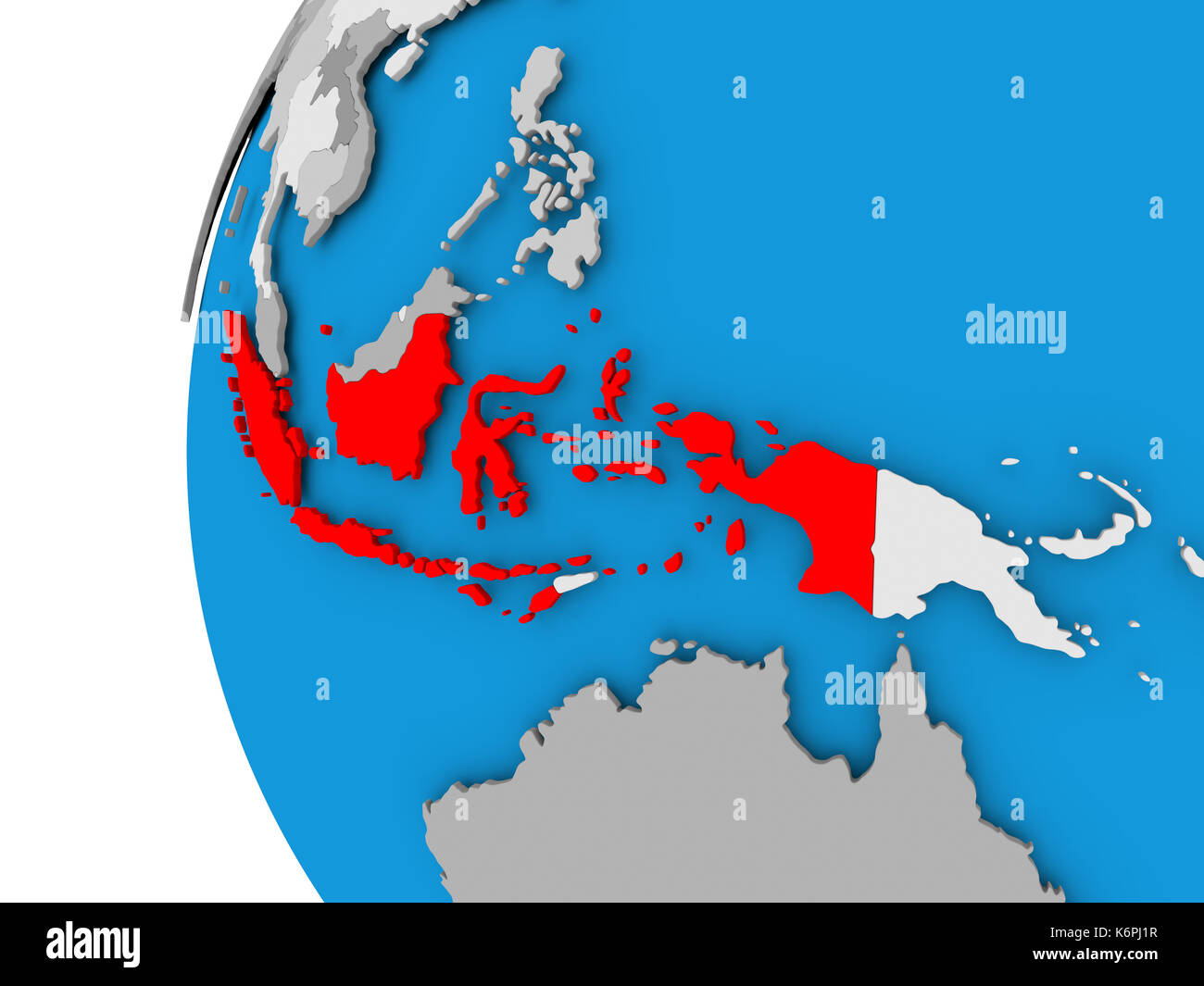 Indonesia in red on political globe. 3D illustration. Stock Photo