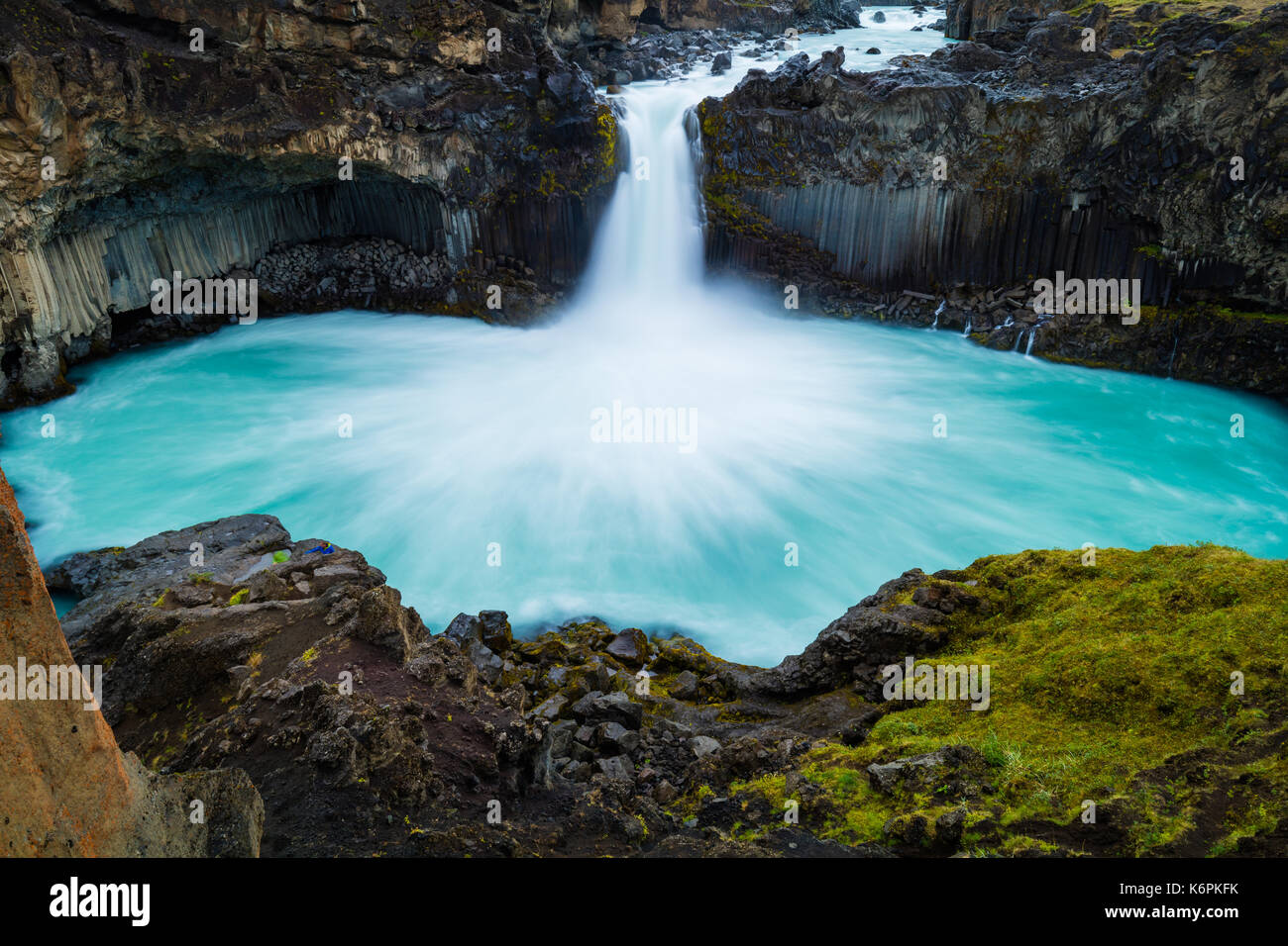 The Aldeyjarfoss waterfall is situated in the north of Iceland at the northern part of the Sprengisandur Highland Road in Iceland Stock Photo