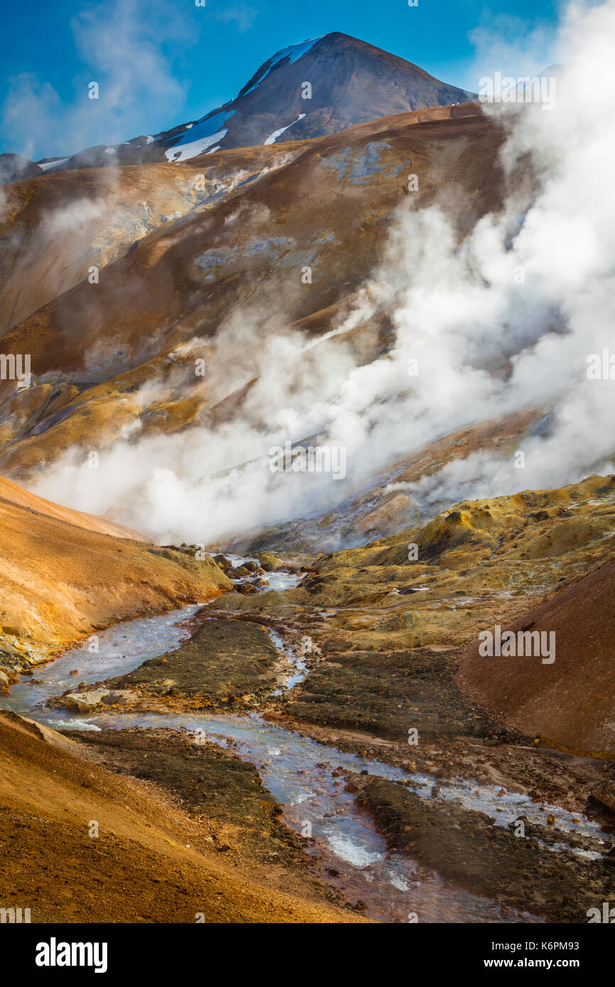 Kerlingarfjöll is a 1,477 m (4,846 ft)) tall mountain range in Iceland situated in the Highlands of Iceland near the Kjölur highland road. Stock Photo