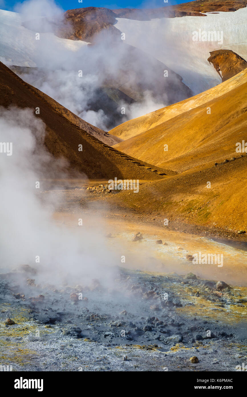 Kerlingarfjöll is a 1,477 m (4,846 ft)) tall mountain range in Iceland situated in the Highlands of Iceland near the Kjölur highland road. Stock Photo