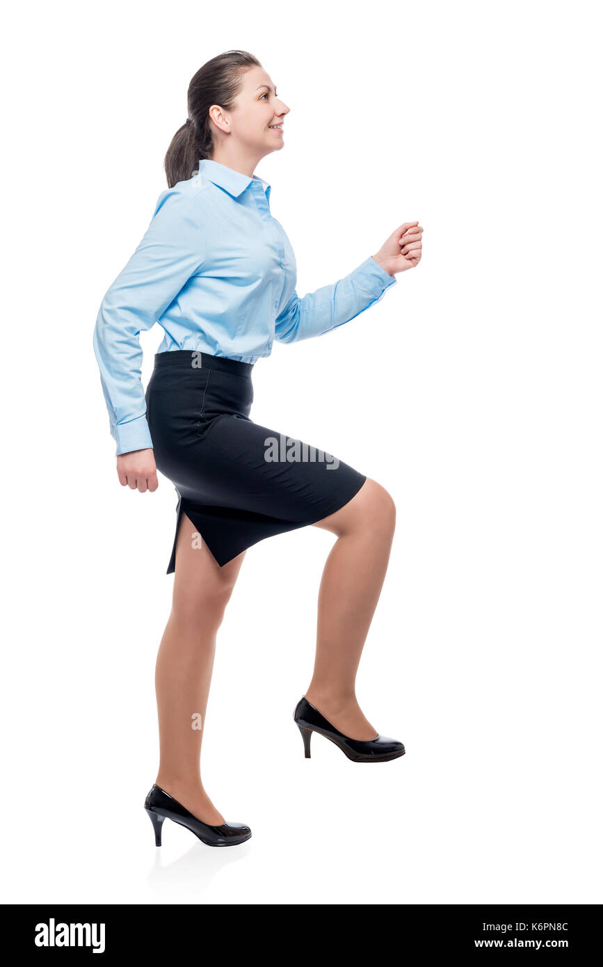 conceptual photo of a businesswoman on the career ladder isolated Stock Photo