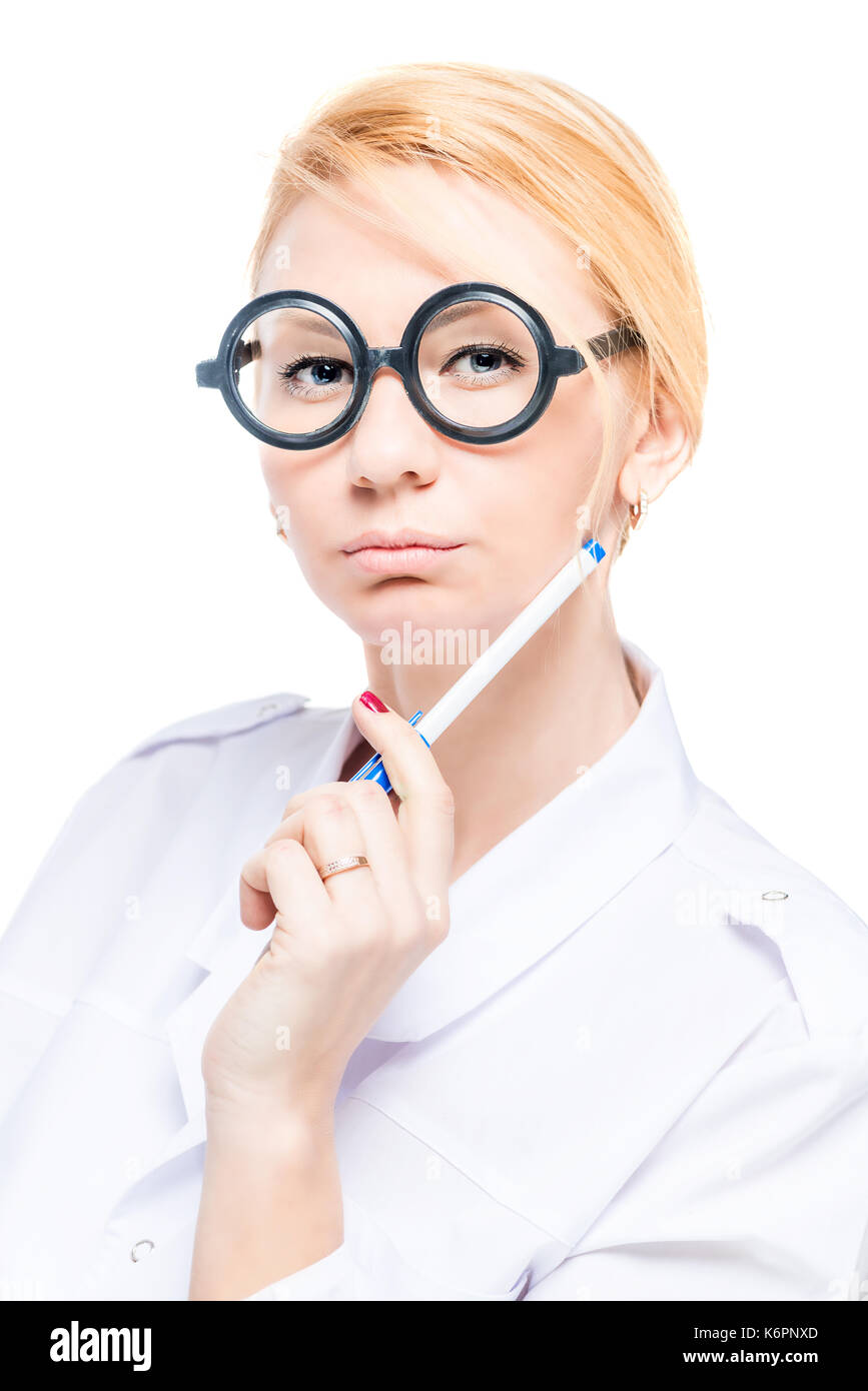 vertical portrait of a beautiful doctor close-up isolated Stock Photo