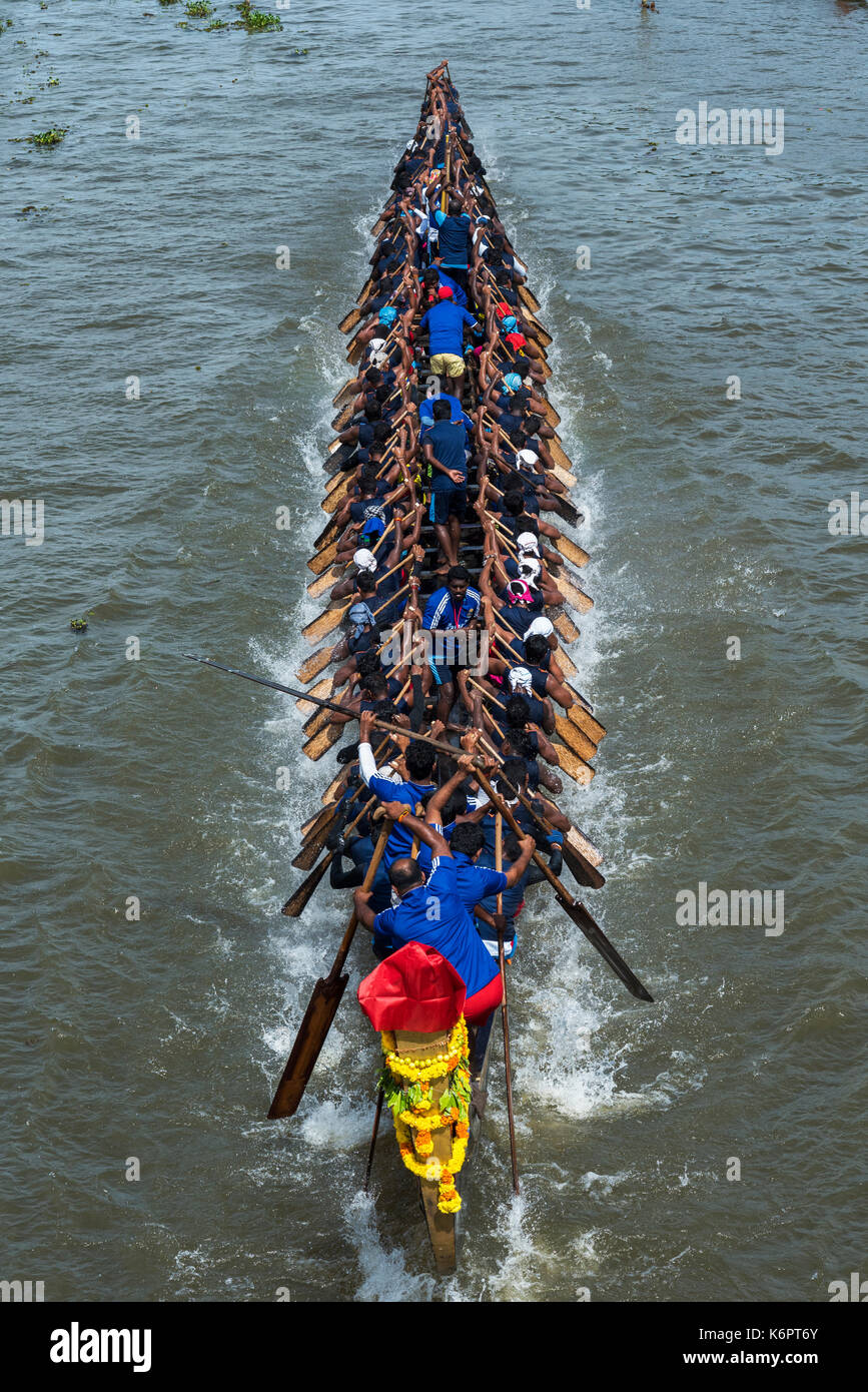 Closeup of the snake boat in a heated moment of the race. Stock Photo