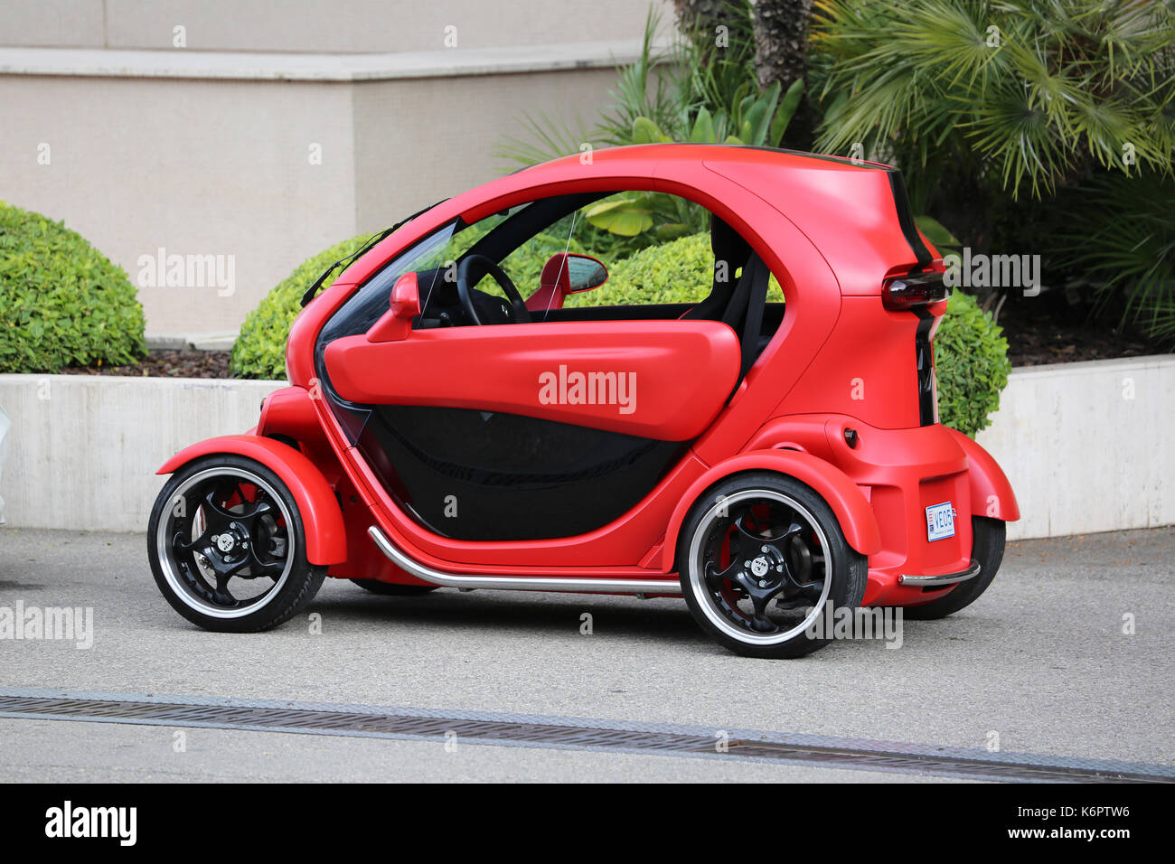 Monte Carlo Monaco May 18 2016 Red and Black Electric Car Renault Twizy Tuning Parked in Front of the Grimaldi Forum in Monaco Stock Photo Alamy