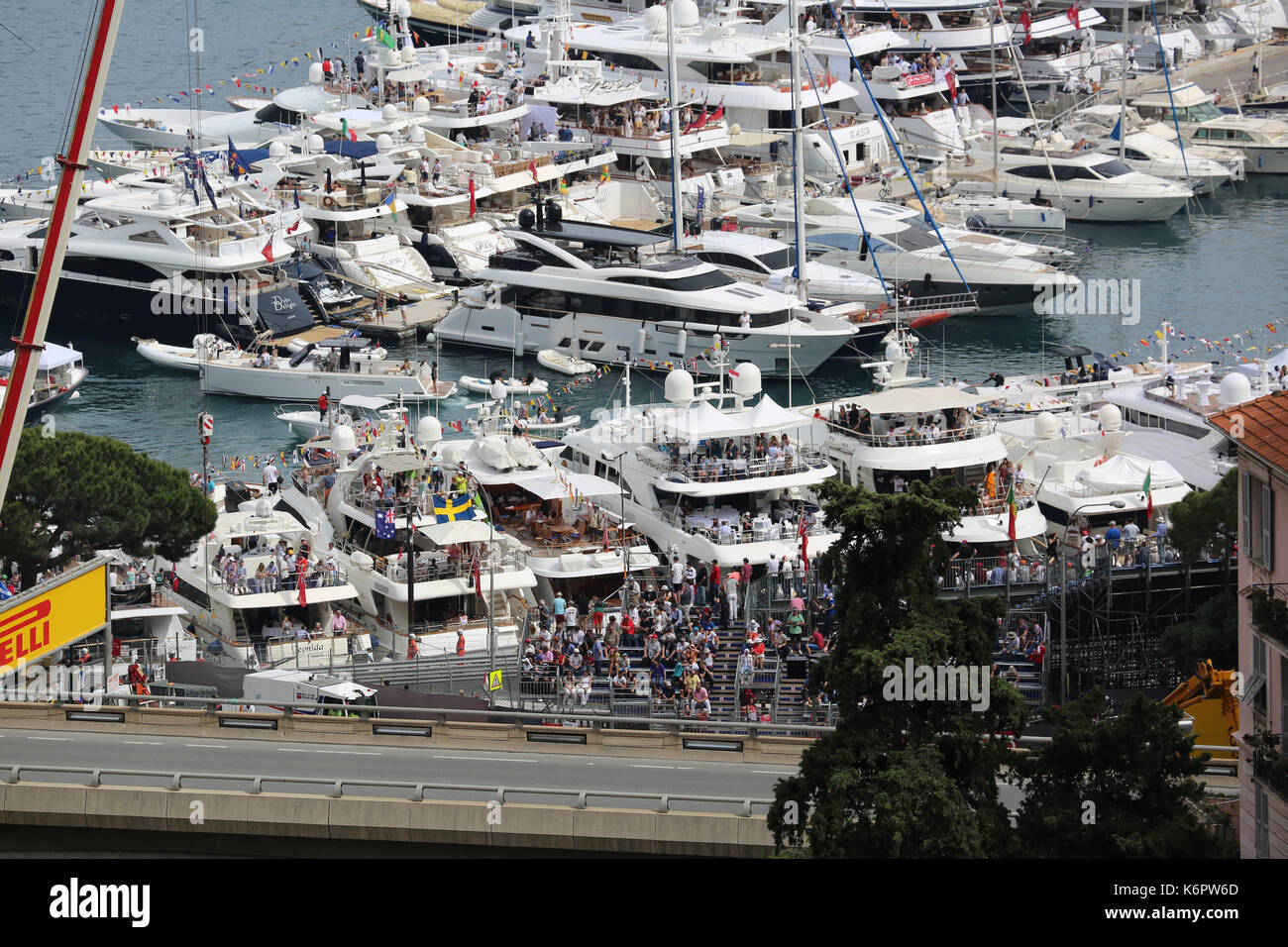 La Condamine, Monaco - May 28, 2016: Luxury Yachts are Parked in the Port Hercule for the Monaco Formula 1 Grand Prix 2016 Stock Photo