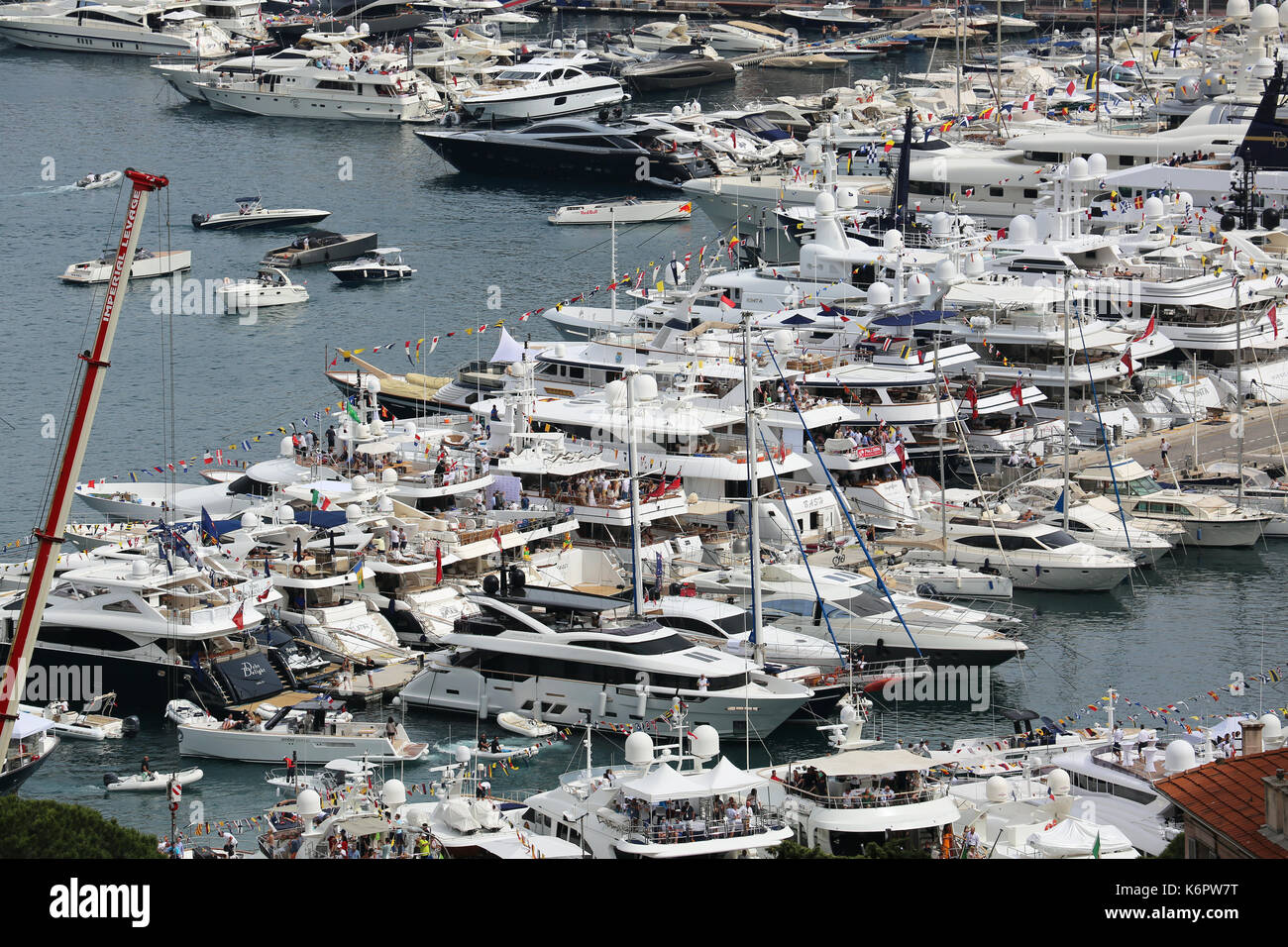 La Condamine, Monaco - May 28, 2016: Luxury Yachts are Parked in the Port Hercule for the Monaco Formula 1 Grand Prix 2016 Stock Photo