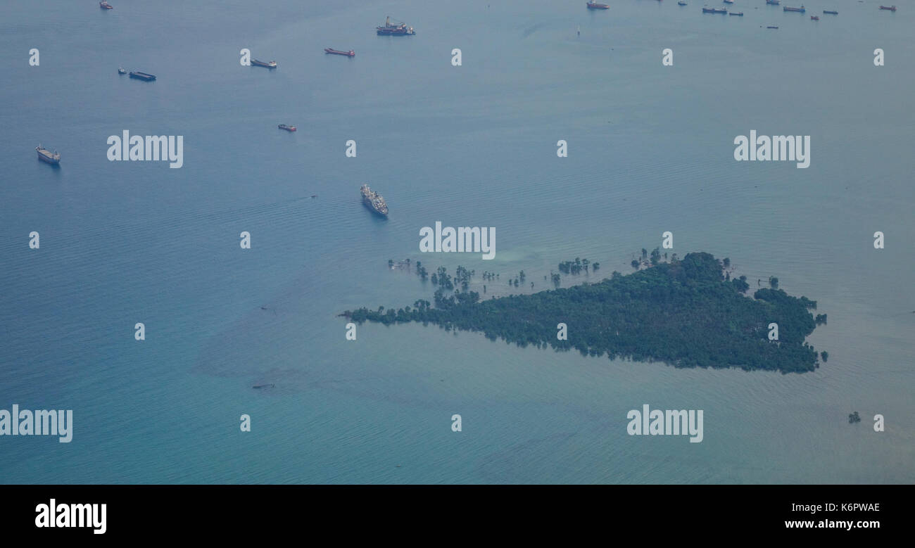 Aerial view of Singapore island with many cargo ships Stock Photo - Alamy