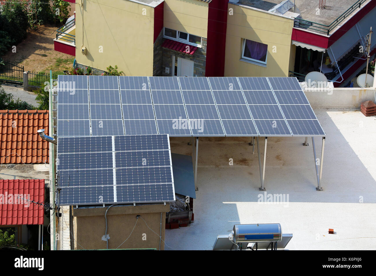 Solar Energy Panels on the Roof of a House in Greece Stock Photo Alamy