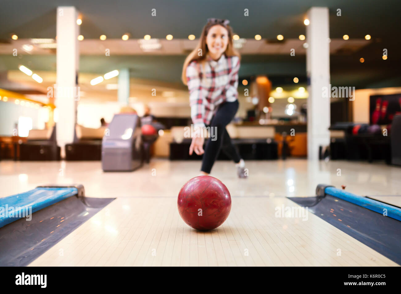 Beautiful Woman Bowling Stock Photo Alamy