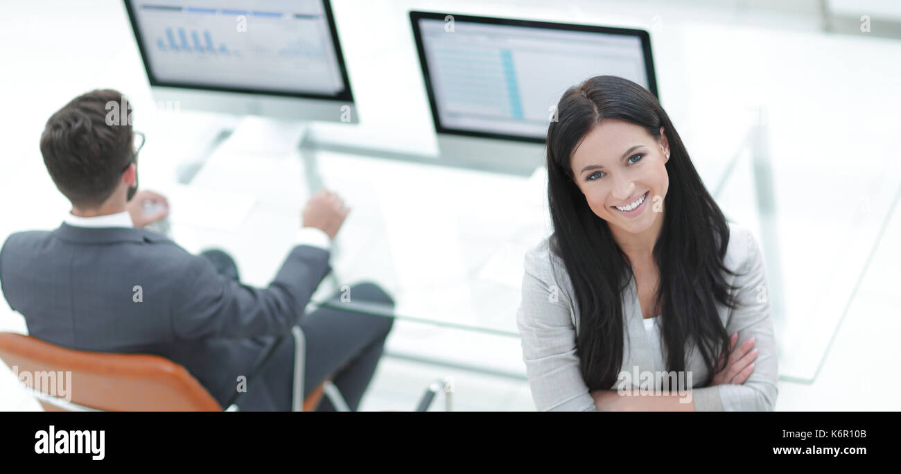 successful business woman on the background of a modern workplace Stock ...