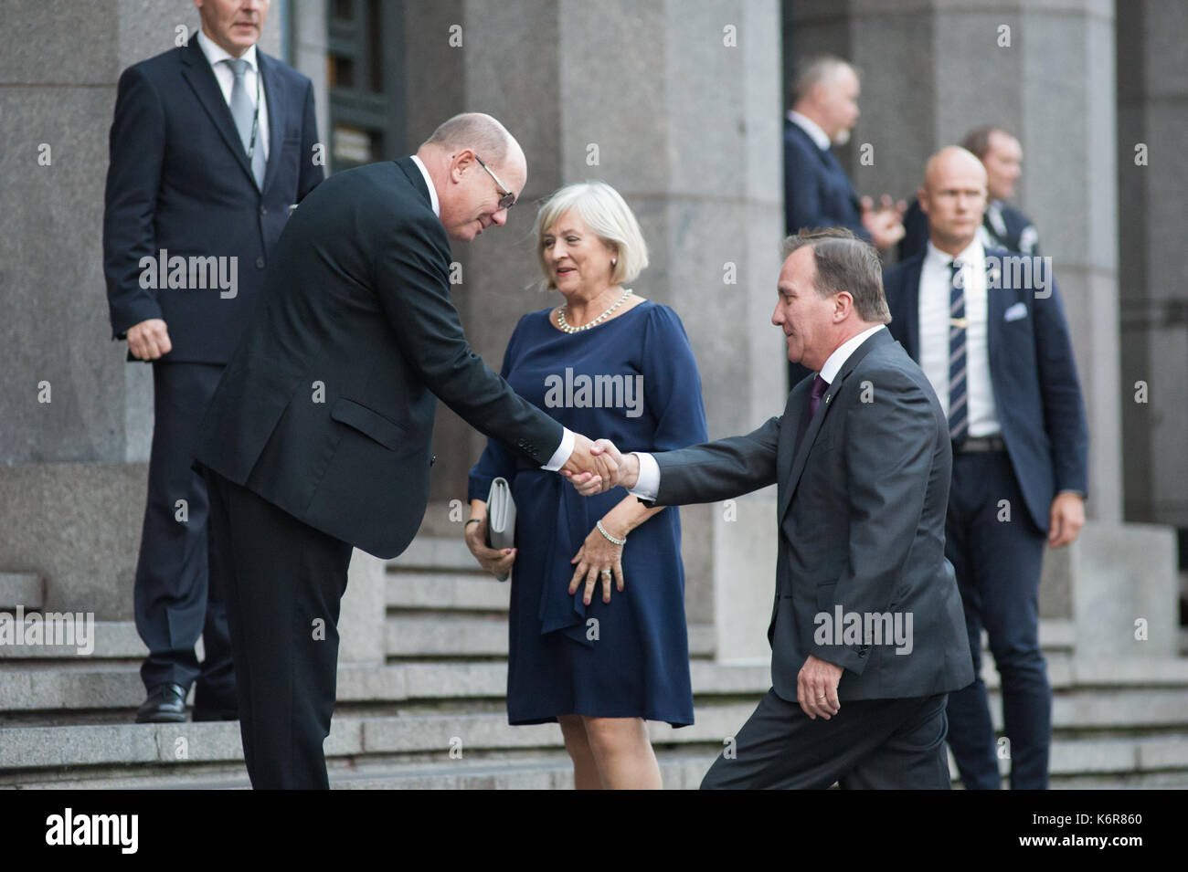 Stockholm, Sweden, 12th September, 2017. Opening of the Riksdag. Tonights concert at Stockholm Concert Hall, due to the opening of the Riksdag.First Speaker of the Riksdag Urban Ahlin, welcomes PM Stefan Lofven (S) and his wife Ulla Lofven.Credit: Barbro Bergfeldt/Alamy Live News Stock Photo