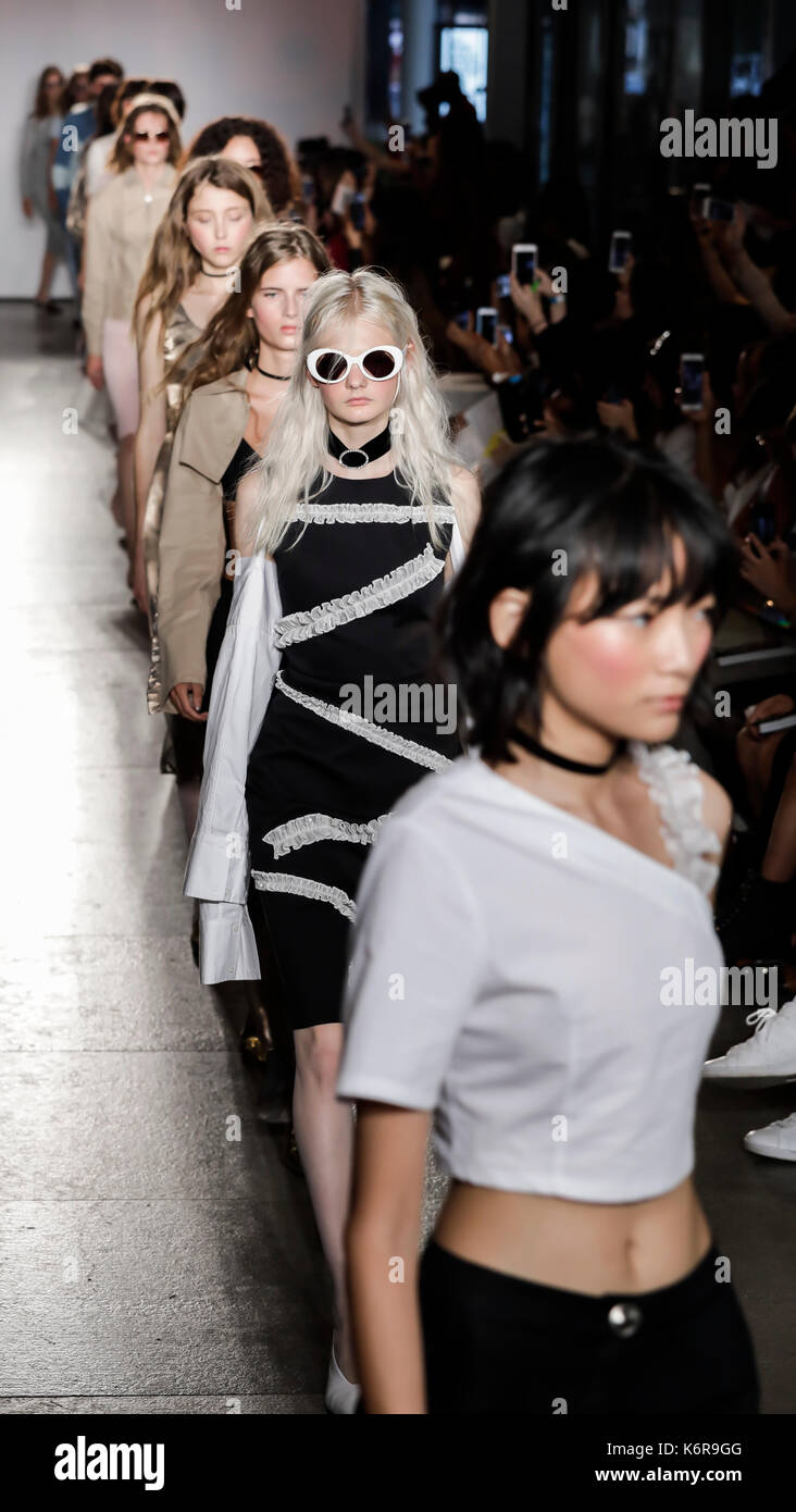 New York, USA. 12th Sep, 2017. Models walk runway for the Calvin Luo Spring/Summer 2018 runway show during New York Fashion Week at Whitney Museum Of American Art, Manhattan Credit: Sam Aronov/Alamy Live News Stock Photo