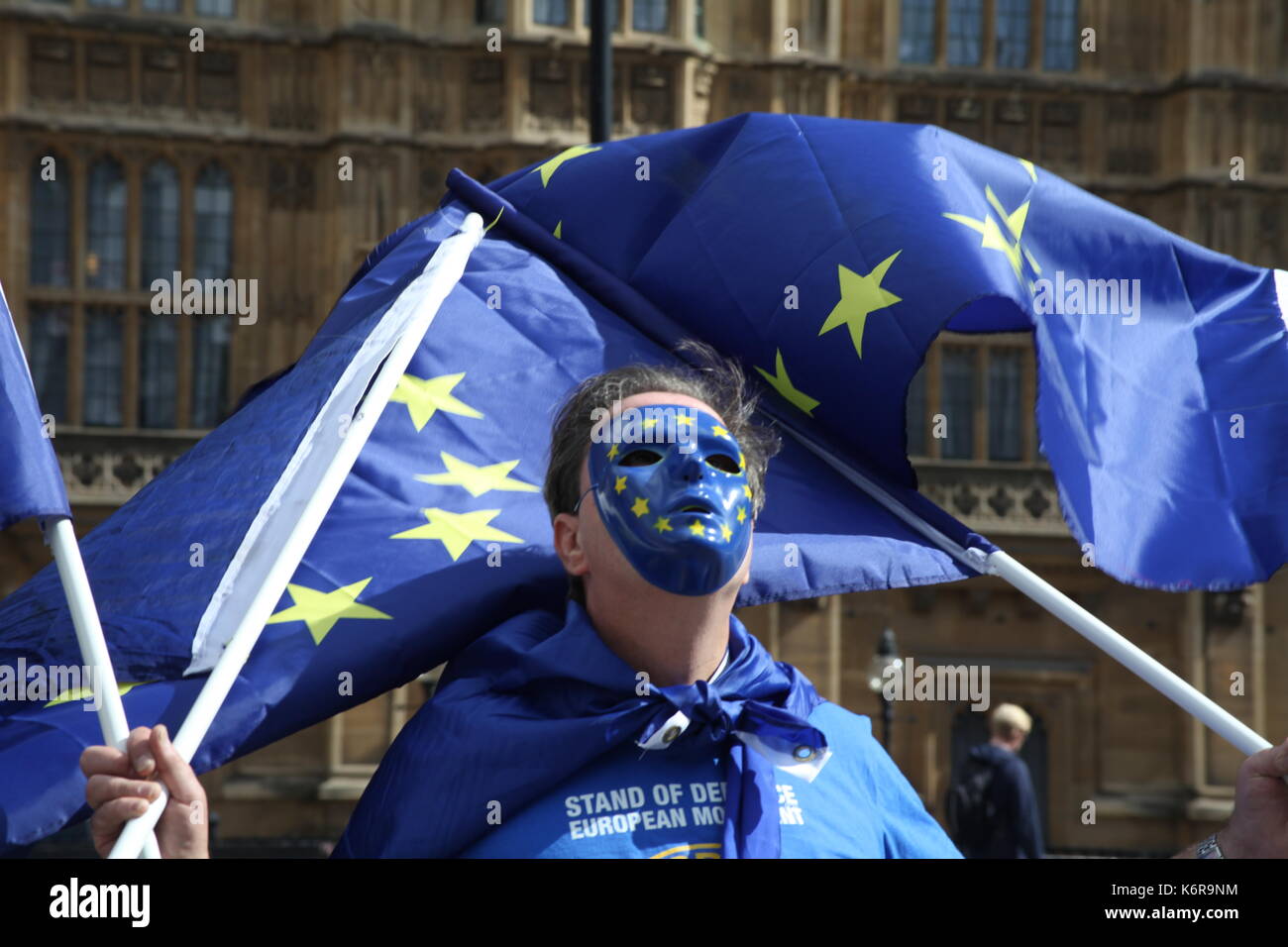 London, UK. 13th Sep, 2017. People in the EU masks with the flags are