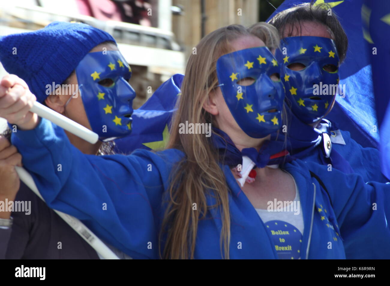 London, UK. 13th Sep, 2017. People in the EU masks with the flags are