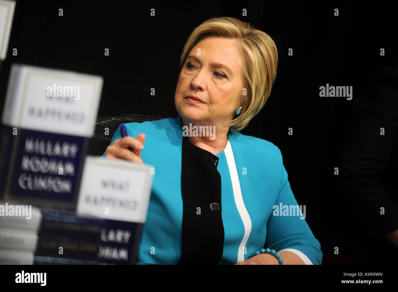 New York, USA. 12th Sep, 2017. Hillary Clinton signs copies of her book, 'What Happened' at Barnes & Noble Union Square on September 12, 2017 in New York City. Credit: Geisler-Fotopress/Alamy Live News Stock Photo
