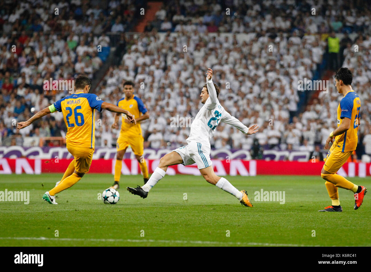 Madrid, Spain. 14th Sep, 2017. Mateo Kpvacic (23) Real Madrid's player. Nuno Morais (26) Apoel's player. UCL Champions League between Real Madrid vs Apoel at the Santiago Bernabeu stadium in Madrid, Spain, September 13, 2017 . Credit: Gtres Información más Comuniación on line, S.L./Alamy Live News Stock Photo