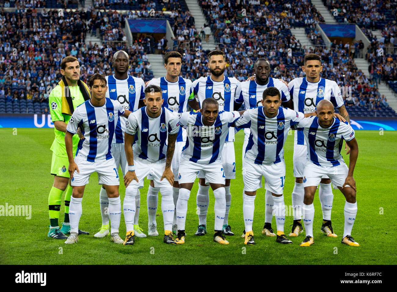 FC Porto team line up before the match for Premier League 2017/18 between FC Porto and Besiktas JK, at Dragon Stadium. Stock Photo