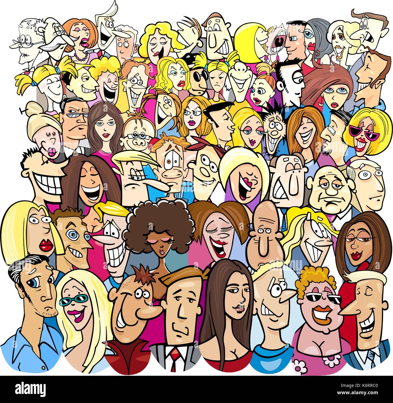 Cartoon Illustration of People Characters in the Large Crowd Stock