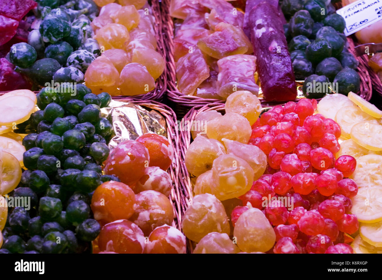 Fresh Food at La Bouqueria Market Barcelona Spain Glace fruits Stock Photo