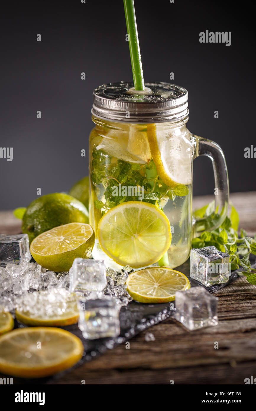Lemonade drink with fresh lemons lemon cocktail with juice hi-res stock ...