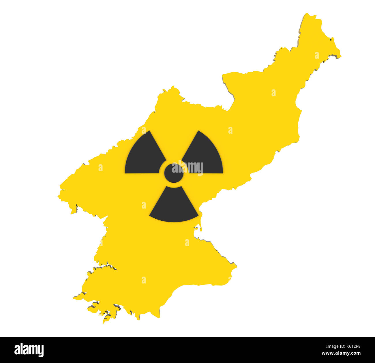 North Korea Map with Nuclear Sign Stock Photo