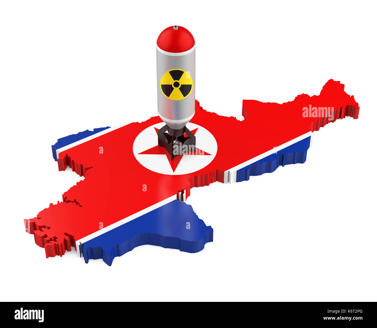 North Korea Map with Nuclear Sign Stock Photo