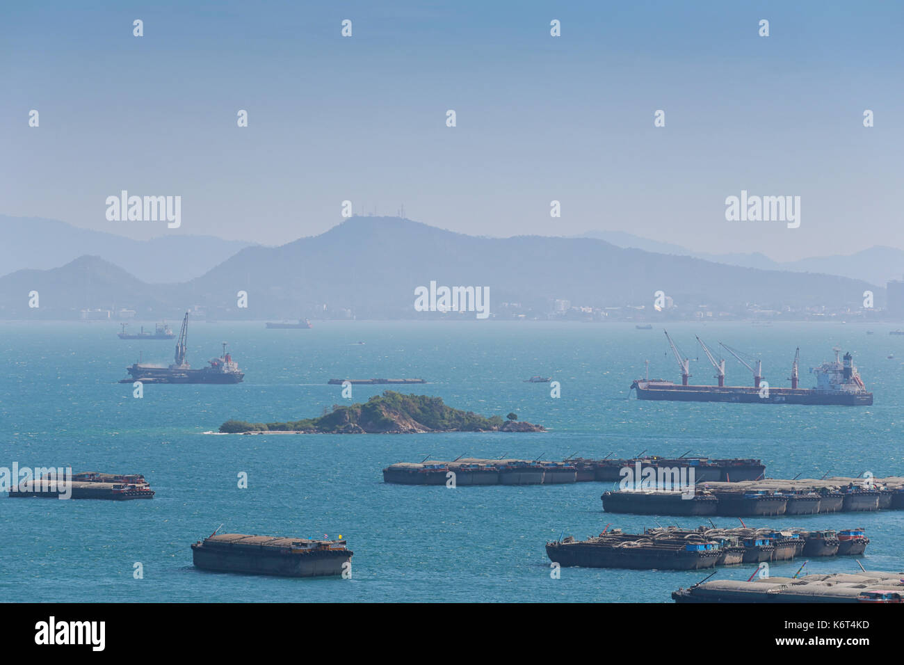 Cargo ship floating in the sea of sriracha city,location in chonburi province,Thailand Stock