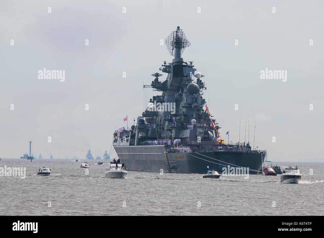 A line of modern russian military naval battleships warships in the ...