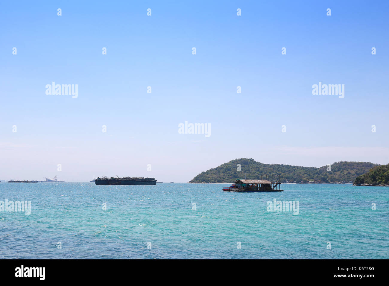 Floating house in the sea in Thailand,concept of tourism and leisure. Stock Photo