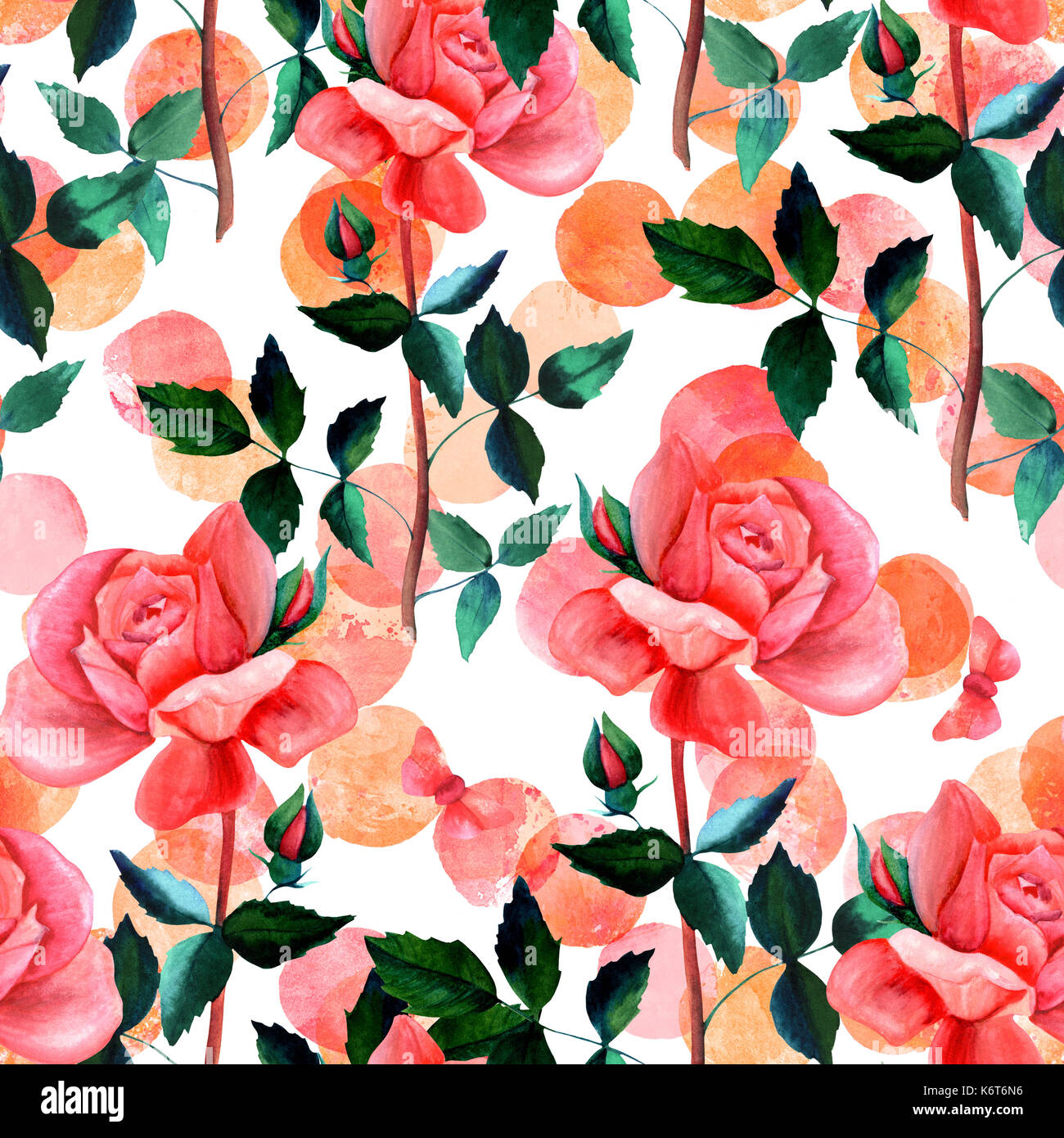 Seamless pattern with watercolor red roses and butterflies Stock Photo ...