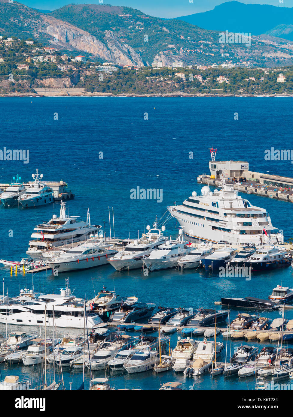 Monaco - August 11 2017: A picture of the various boats in Port Hercule. Stock Photo