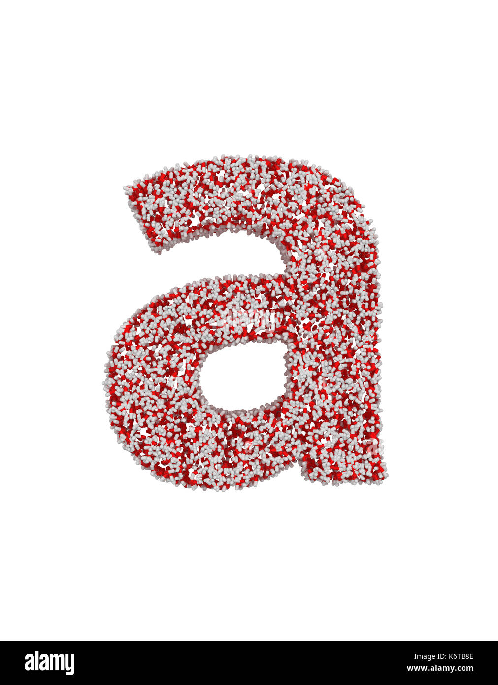 3D render of red and white alphabet make from pills. small letter a with clipping path. Isolated on white background Stock Photo