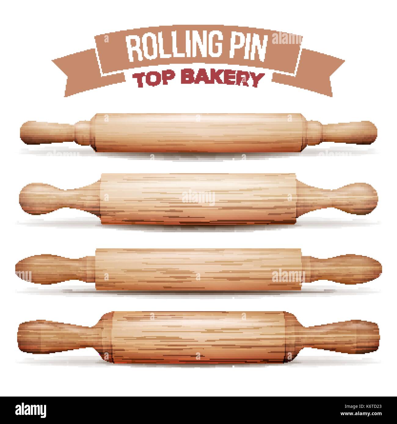 Rolling Pin Set Vector. Cooking Dough Equipment. Kitchen Bakery Concept. Isolated Illustration