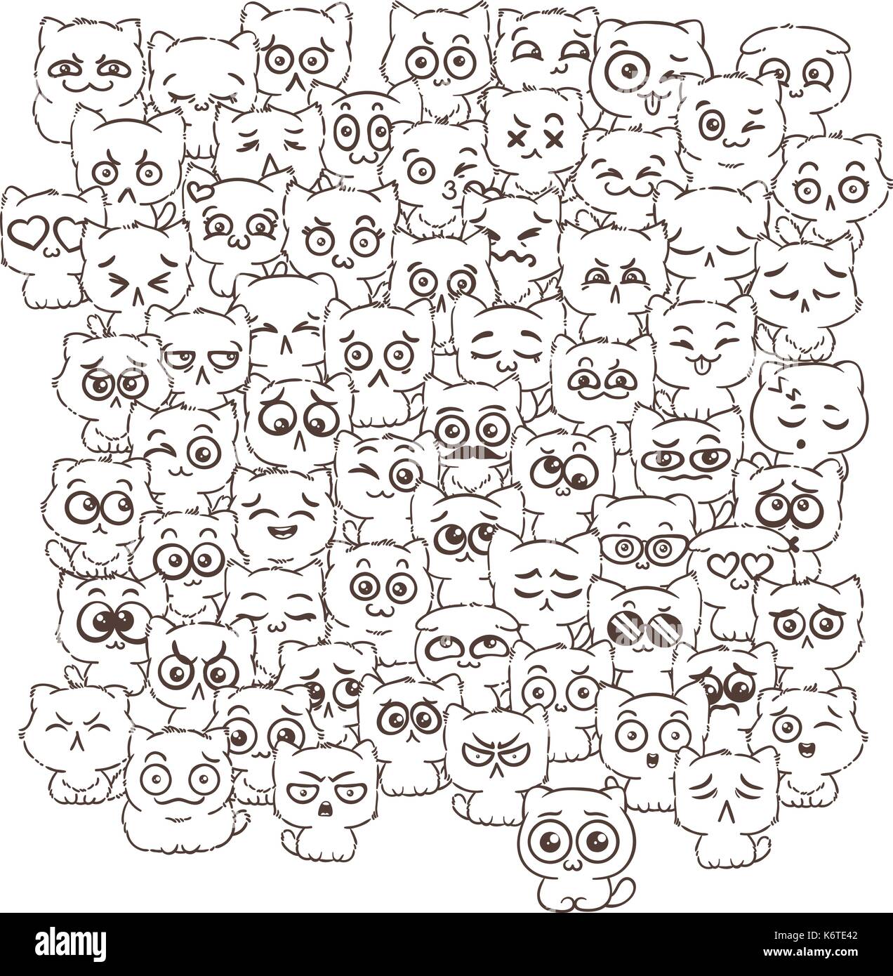 Vector pattern for print. Ilustration with cats and dogs for design of posters, prints, invitations, greetings, childbook, flyers and antistress pictu Stock Vector