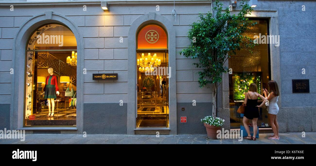 Italy, Lombardy, Milan, Fashion Quadrilateral, Via della Spiga, Tory Burch  store Stock Photo - Alamy