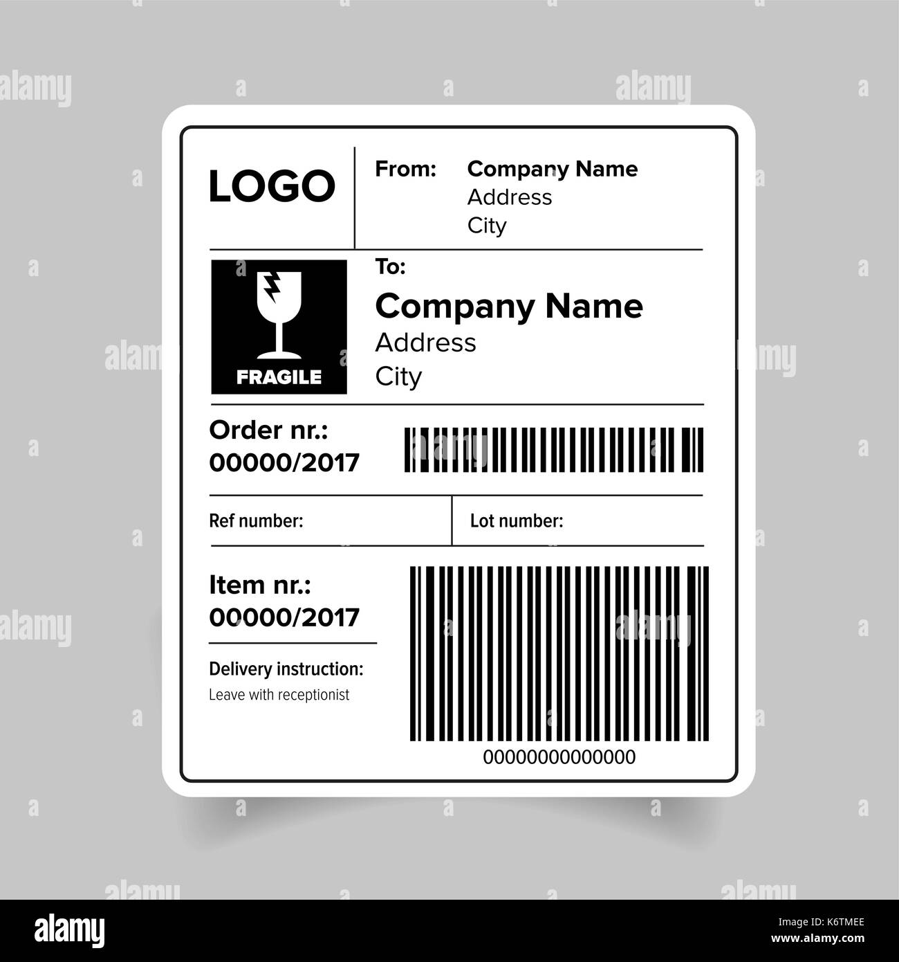 Shipping label barcode template Stock Vector