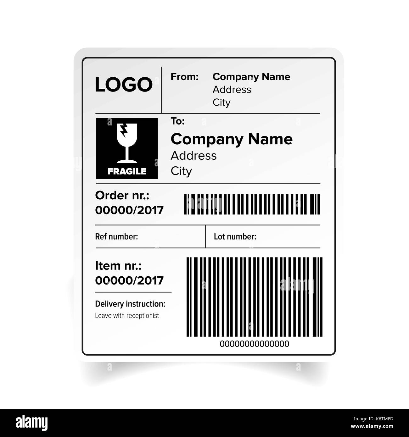 Shipping label barcode template Stock Vector