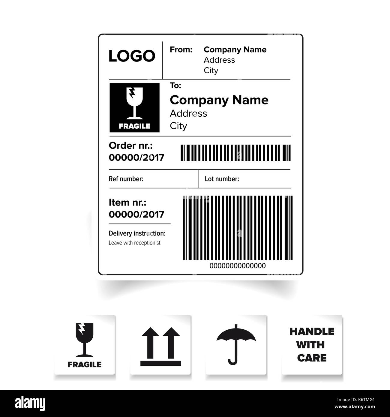 Shipping label barcode template Stock Vector