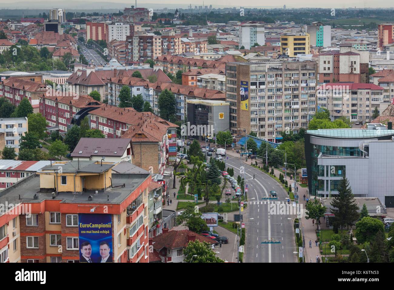 Romania, Moldovia Region, Piatra Neamt, elevated city view from the Mt. Cozla Telegondola Stock Photo